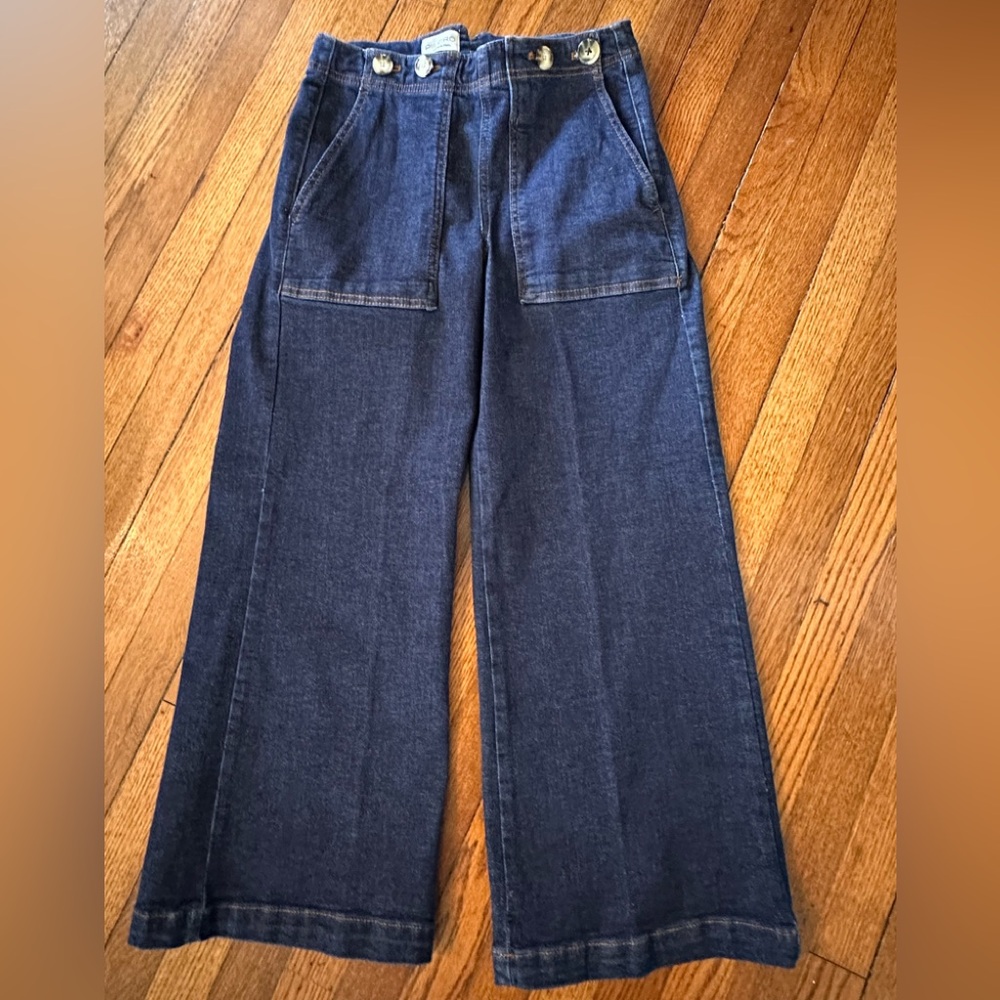 Anthropologie Pilcro Dark Blue Wide-Leg Cropped Jeans Size 26